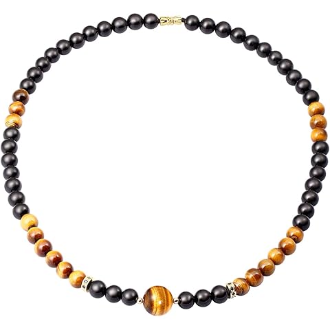 Jewever Black Choker Necklace for Women or Men Jewelry Healing Crystals and Worry Stones Essential Oil Diffusers Beaded Necklaces Strand Good Luck Gift