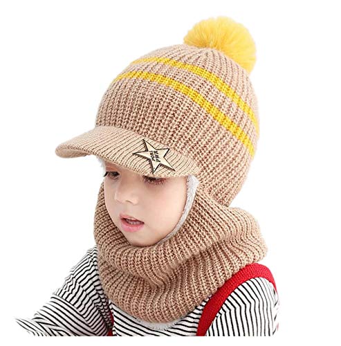Bold N Elegant Woolen Warm Pom Pom Monkey Cap Beanie Hat with Anti Flop Brim for Baby Boys and Girls