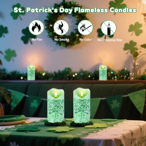 Image of 2PC St Patricks Day Flameless Candles, Shamrock Candles with Remote & Timer