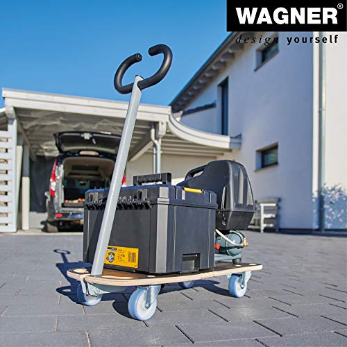 WAGNER Transportroller Transporthilfe I Schichtholz mit Grip 80 x 40 x 14,5 cm, Tragkraft 300 kg I Möbelroller für Umzüge I Deichsel klappbar I Rollbrett softe Rollen I Tragegriffe I FSC® I Made in DE