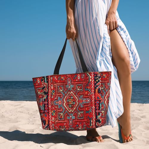Persian Rug Design Beach Bag Women Tote Bag Pool Bag With Zipper For Gym Grocery Travel With Wet Pocket4