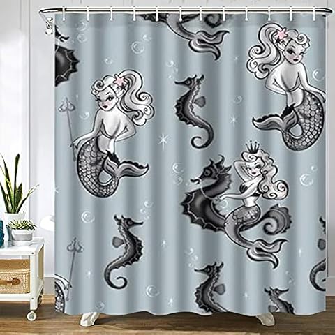 SPXUBZ Vintage Mermaid Trident Shower Curtain Set Cover