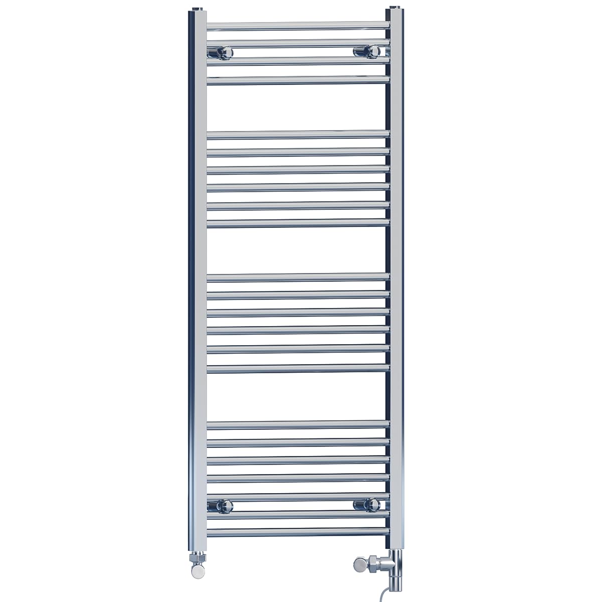 600mm Wide Chrome Dual Fuel Electric Radiator Bathroom Towel Rail Radiator With Thermostatic and Standard Electric Element UK (600 x 1200 mm (h), Standard Electric Element)