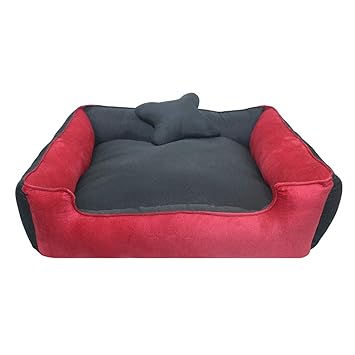 Mellifluous Luxurious Durable Dual Colour Jute Velvet Fabric Dog Cat Pet Bed (XXL, Black Jute-Red)