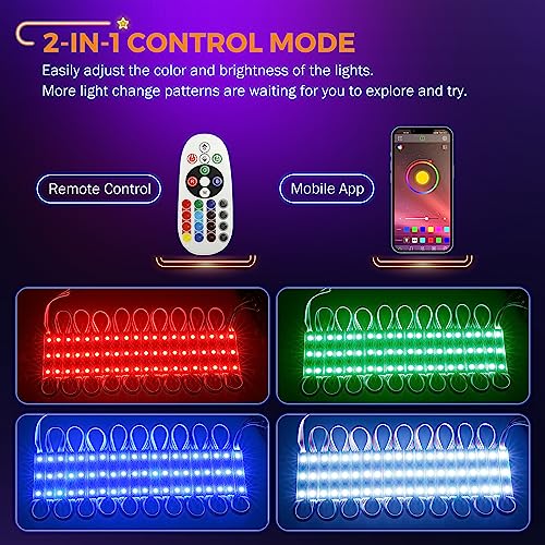 Image of BEAMNOVA 80Ft RGB LED Storefront Lights for Business, Bluetooth App Control, Remote, AC 120V to DC 12V Voltage Transformer, SMD 5050 LED Beads, IP65 Waterproof Adhesive Light Modules