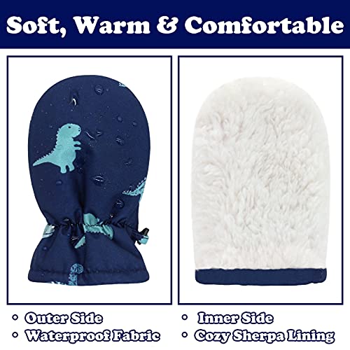 Image of Toddler Mittens Waterproof Toddler Winter Gloves Toddler Snow Gloves for Kids Baby Winter Mittens for Toddler Girls Boys, Navy Dinosaur, 6 - 24 Months