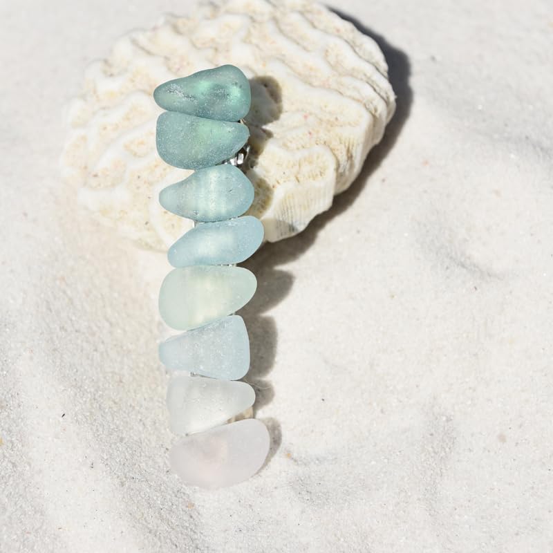 DejaVu Designs Genuine Shades of Teal and Aqua Sea Glass French Barrette Hair Clip - 60 MM