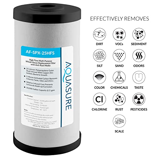 Image of Aquasure Fortitude V2 Series AF-SPX-25HFS Sediment /Carbon /Siliphos Anti-Rust Media, Bacteria & Scale Inhibitor, Triple Purpose Whole House Replacement Filter Cartridge For AS-FS-25SPX, Standard Size