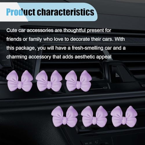 Image of 6PCS Bow Car Air Freshener Clips, Cute Air Conditioning Vent Clip, Aesthetic Car Interior Decoration Accessories, Automotive Dashboard Air Vent Trim Clip for Women Girl (Purple)