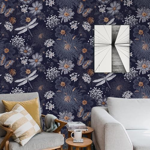OFZVEO Floral Peel and Stick Wallpaper 44.5x300cm, Leaf Flower Design, Vinyl Covering for Living Room, Bedroom, Kitchen, Cabinets