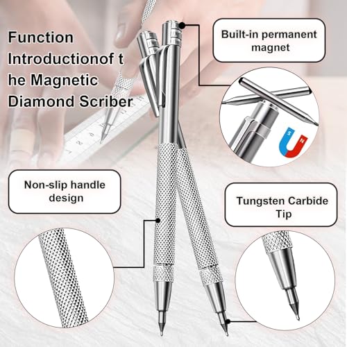 Weploda 2 Anreißwerkzeug Anreissnadel, Dauerhaft Anreißwerkzeug Reißnadel Für Metall, Anreißwerkzeug Mit 10 Ersatz Hat Markierspitzen, Mit Herrscher, Für Glas/Keramik/Gehärteter Stahl/Blech