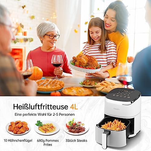 Fabuletta Heißluftfritteuse 4L, 9-in-1 Air Fryer, Max 230℃ Heissluft Fritteusen, Digitalem LED-Touchscreen AirFryer, Rapid Air und Fettentfernungstechnologie, Vorheizen, Shake-Modus (Weiß) – Bild 7