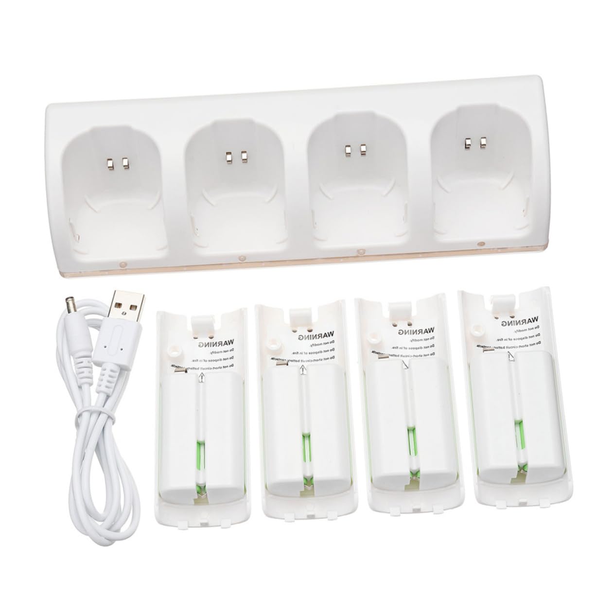 Cargador USB de Plástico Blanco de Batería de 4 Ranuras | 1 Juego, Estación de Carga para Baterías Recargables, Interfaz Usb, Formato Portátil