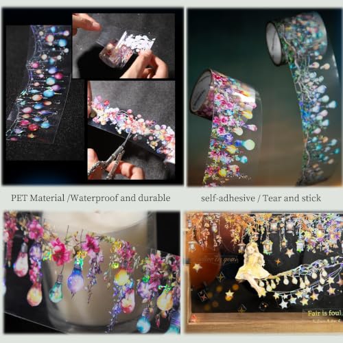 Image of PET Tpae Stickers for Journaling,3 Rolls Lighting Washi Tape Stickers for Scrapbooking,Junk Journal Supplies,DIY Craft,Gift Wrap,Notebook,Phone Case(Night Light)