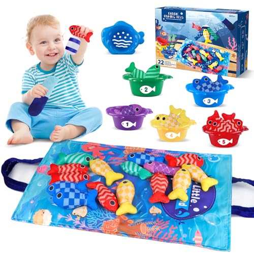 Image of Montessori Fishing Game for Toddlers 1-3, Cloth Fishing Toys for Toddlers with Stacking Cups Educational Learning Toys - Number Counting, Color Sorting, Baby Sensory Toy for 6-12 Months, Baby Gifts