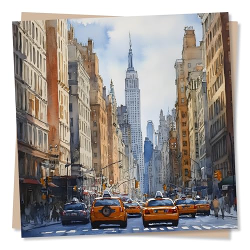 Beautiful New York Watercolour Blank Card for Any Occassion - City Break, America, Yellow Taxi - Birthday, Anniversary, Just a Note, Celebration, Moving Home