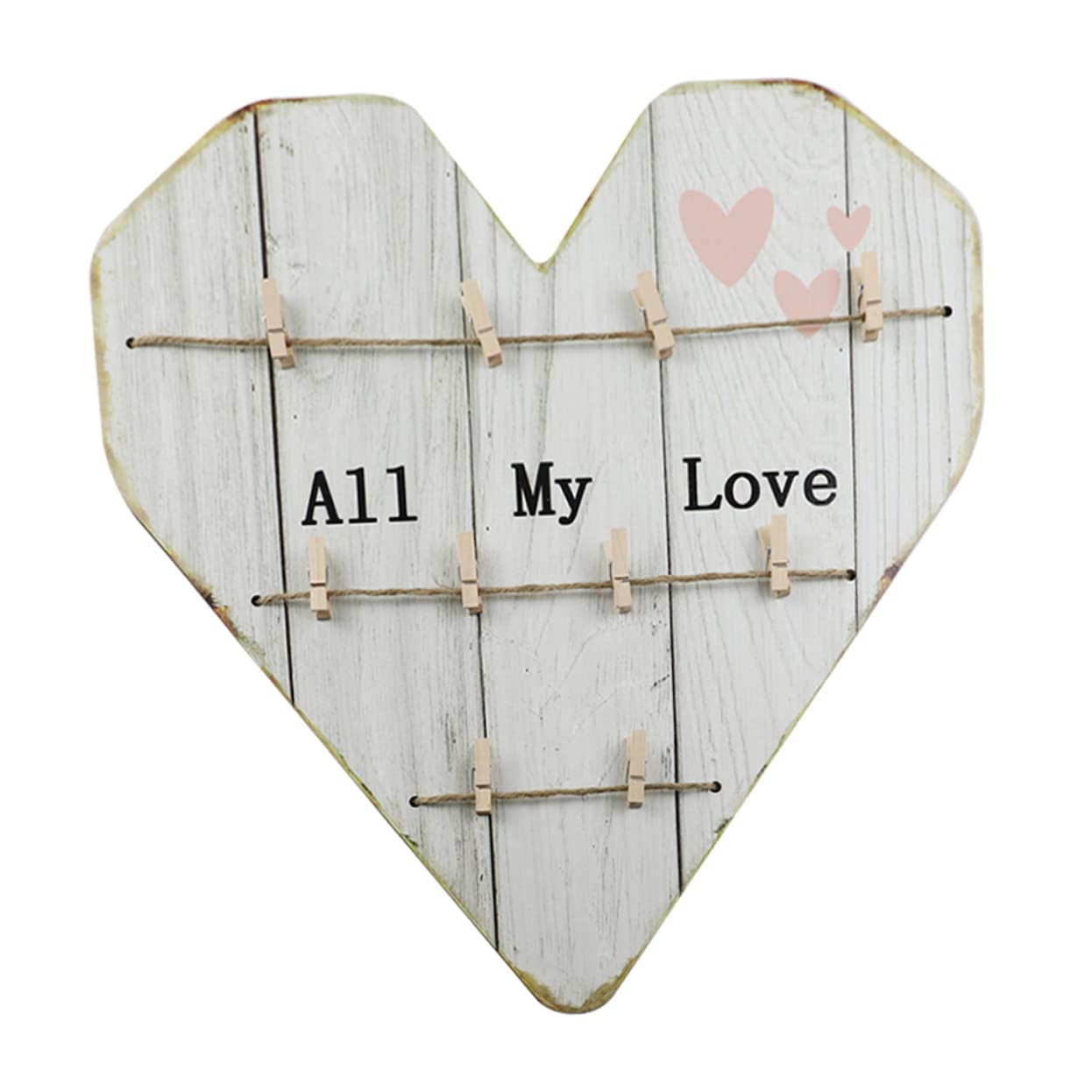Cuore Portafoto in Legno Beige, Decorazione da Parete Rustica per Casa e Matrimonio, per Foto e Ricordo