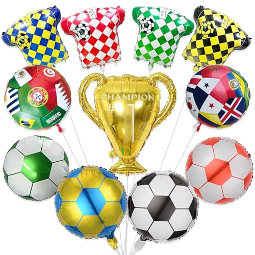 11 PCS 4D Soccer Balloons Trophy 2026 Soccer Party Decorations for Ball Fans Sports Theme Happy Birthday Green White Gold Balloon Set Inflatable Decoration