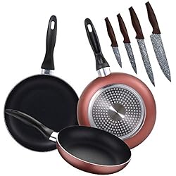 Sartenes Renberg Renberg PK1927 3 sartenes 16/20/24 cms, más Juego de 4 Cuchillos de Cocina, Aluminio prensado/Acero Inoxidable