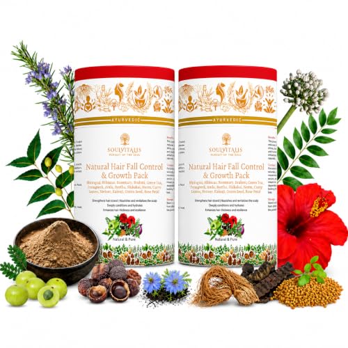 Image of Natural Hair Fall Control & Growth Pack | Ayurvedic Herbal Hair Mask Powder for Hair Growth, Hair Fall Reduction & Scalp Nourishment | Sulphate & Paraben Free Herbal formula with Rosemary, Hibiscus & Bhringraj | For Men & Women | 400g (Pack of 2)