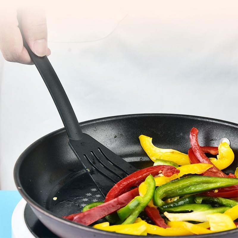 Miniatura 5 de Juego de utensilios de cocina de nailon antiarañazos, espátula ranurada, cucharas de cocina y cuchara ranurada, color negro