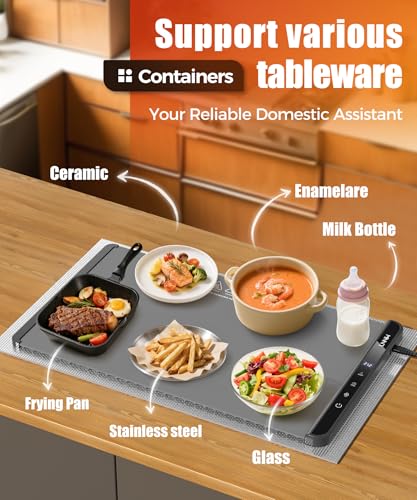 Image of Warming Mat for Food, 26x15 Inch, Dark Grey, Fast Heat, Child Lock