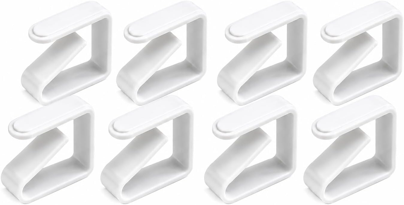 Set 8 Fermatovaglie in Plastica Bianca Made in Italy – Clip Ferma Tovaglia Resistenti, Adatti a Tavoli da 1 a 2,5 cm, per Casa, Ristorante, Catering ed Eventi
