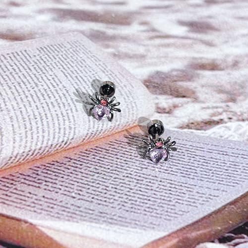 Punk CZ Spider Cartilage Tiny Stud Earrings Stainless Steel Pink Black Golden Plated Animal Crystal Love Heart Screw Flat Back Tragus Helix Studs Earring Cute Gothic Halloween Party Jewelry Gifts 18G4