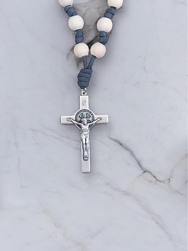 St. Benedict Crucifix Door Knob Rosary - Handmade Catholic Home Blessing - Religious Housewarming Gift (Grey)