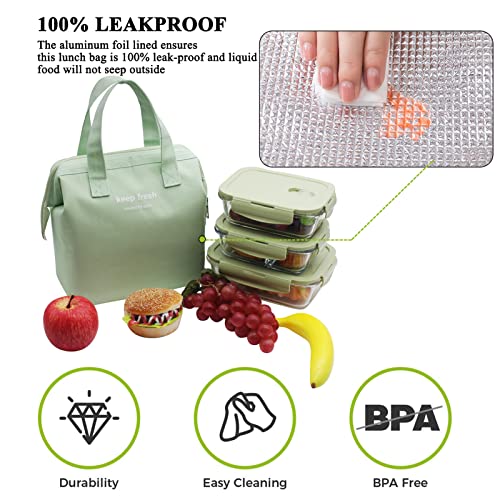 Mziart Simple Insulated Bento Lunch Bag Cooler Tote Bag for Women Men Adult Picnic Work Hiking Beach (Light Green) - Image 3
