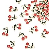 Pack of 80 Cherry Enamel Charms Gold Plated Colored Pendants Hawaii Style Accessories for Necklace Bracelet Jewelry Making DIY Crafting