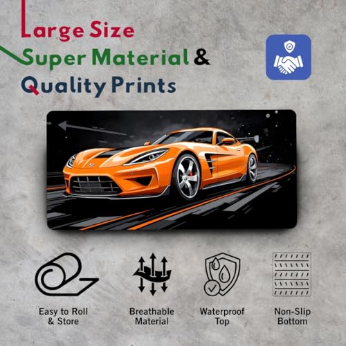 Image of Moto Edition Desk Mat 23x11 Inch - Racing-Themed Keyboard & Mouse Pad for Office, Home & Gaming | Non-Slip Rubber Base, Waterproof Surface, Supercar & Bike Inspired Table Mat (Orange Turbo)