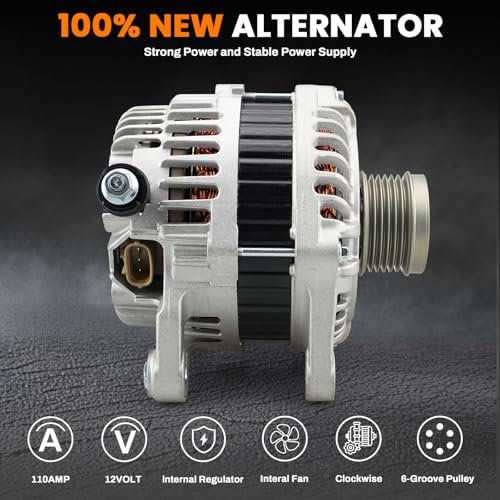 Image of 110A High Output Alternator Compatible with 2013 2014 2015 2016 2017 2018 Nissan Altima L4 2.5L, 6-Groove Pulley Clockwise, Replace #23100-3TA1B, 23100-3TA1A, A2TJ1881, A2TJ1891, 11657
