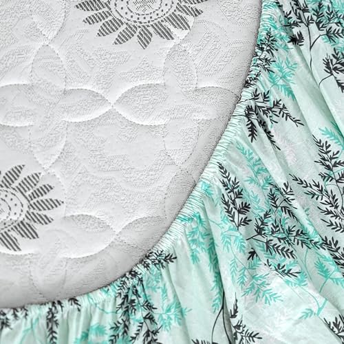 Image of Divine Casa 144 TC 100% Cotton Floral Print Elastic Fitted Bedsheets Double Bed | Ultrasoft Queen Size Elastic Fitted Bedsheets - 78 x 72 inches