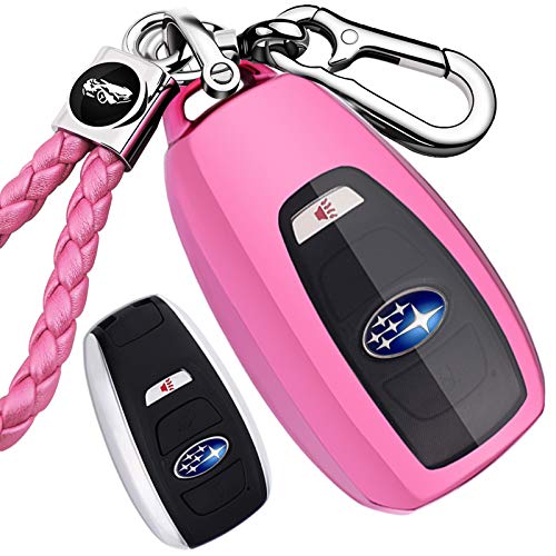 LEKEスマートキーケース スバル SUBARU スマピタくん フォレスター レガシィ B4 レヴォーグ インプレッサ アウトバック WRX STI S4 XV G4 K15 BRZ 専用,ファッションでラグジュアリーTPU製の軽いシリカゲルキーホルダー、防塵、耐衝撃、スクラッチ防止、カーリモコンキーホルダー、カーリモコン飾り保護付属品(ピンク)