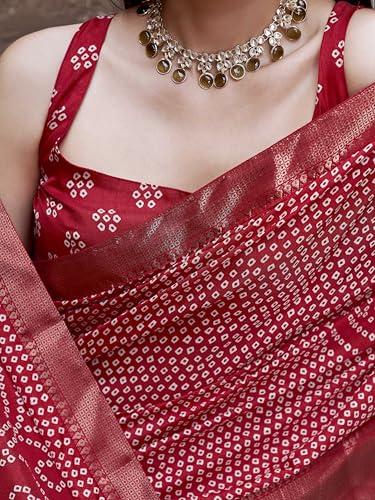 Image of Womanista Women's Ready to wear red colored cotton blend saree with woven border(TI6901 Red Onesize)