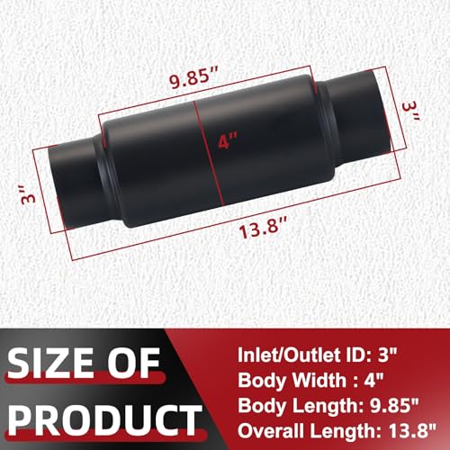 Image of LCGP 3 inch Inlet Universal Resonator Muffler, 3 inch Outlet 12 inch Overall Length Stainless Steel High Performance Muffler, Polished, Pass-Thru Design Black