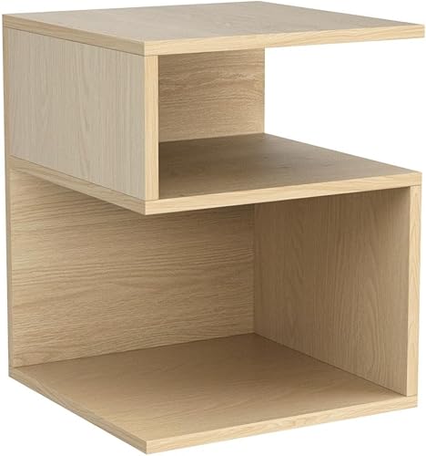 Miniatura 4 de ODIKA Mesita de noche minimalista de madera de 3 niveles para espacios pequeños con almacenamiento abierto, mesita de noche de inspiración japonesa