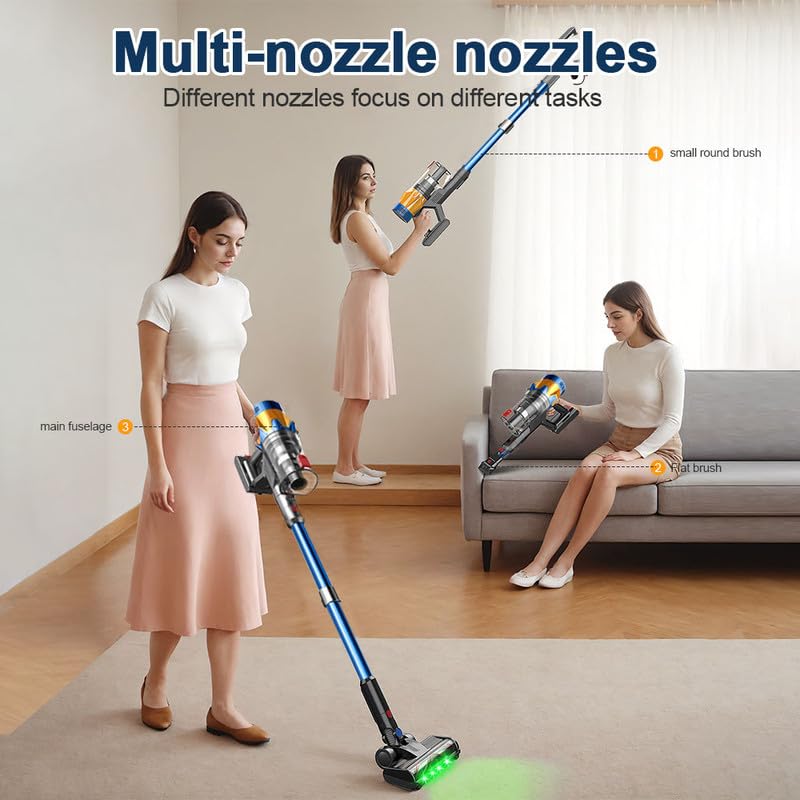 Cordless Vacuum Cleaner, 550W 65Kpa 40Mins Vacuum Cleaners for Home, LED Screen Stick Vacuum Cleaners, Anti-Tangle and 1.2L Dust Cup, 4 in 1 Lightweight Vacuum for Hardwood Floor Carpet Pet Hair