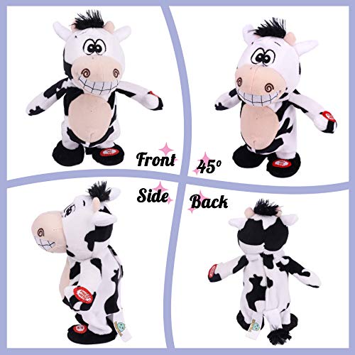 Hopearl Talking Singing Cow Repeats What You Say Walking Electric Interactive Animated Toy Speaking Plush Buddy Gifts for Toddlers, 8'' - Image 4