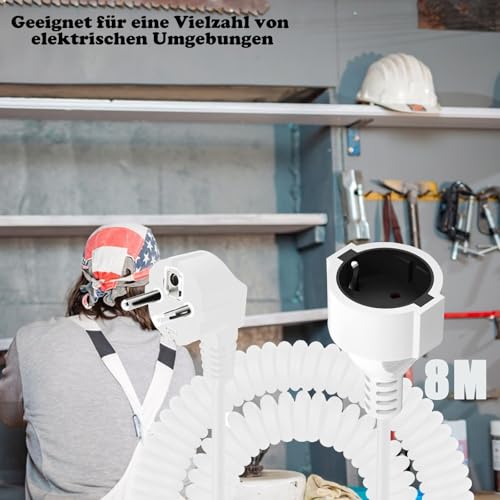 Rallonge spirale 230V 16A extensible 8m câble PVC blanc IP20 - 3