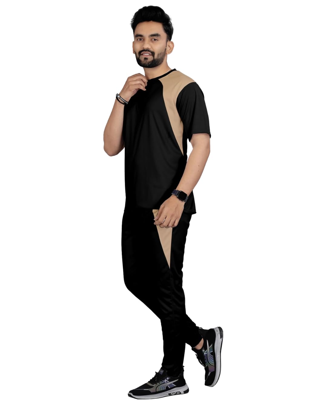 Prime Enterprise Mens Men's Lycra Solid with Camouflage Print Round Neck Full Sleeve tshirt with Full Length Track Pan Stretchable Tracksuit for men_CORAL-picture-36