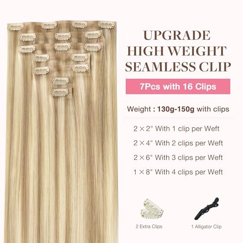 Image of GOO GOO Clip in Hair Extensions Real Human Hair Blonde Remy Extensions