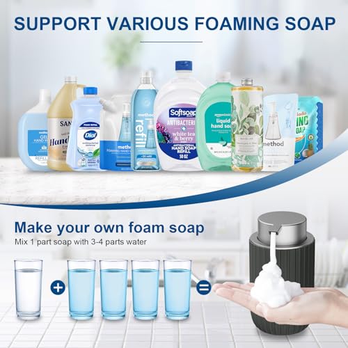 Image of Ceramic Foaming Soap Dispenser, 12 oz Bathroom Foam Hand Soap Dispenser, Refillable Lotion Soap Dispenser with Removable Pump for Kitchen Hand Wash Dispenser, Modern Home Decor (2Pack-Matte Grey)