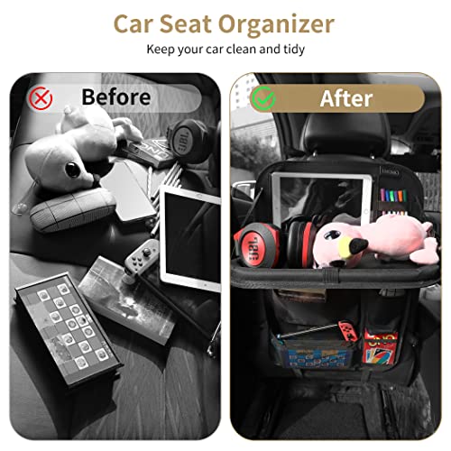 LUCMO Auto Rückenlehnenschutz, Autositz Organizer, Rücksitz Organizer mit Tablet/Telefon Aufbewahrung, Wasserdicht Multifunktionale Auto Aufbewahrungstasche kinder