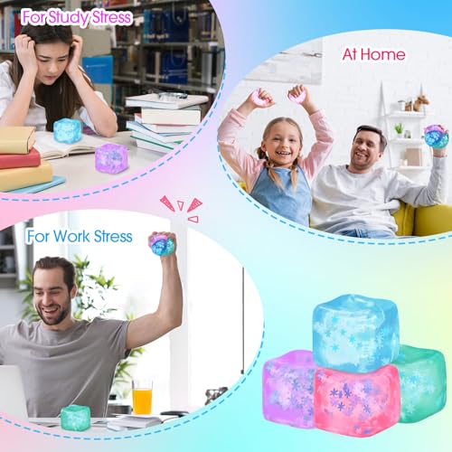 Image of Gemscream Stress Cube Bulk Slow Rising Ice Cube Stress Ball Sensory Squeeze Cubes Halloween Goodie Bag Stuffing for Adult Birthday Gift Anxiety Relief Party Favors(48 Pcs,Pink, Blue, Purple, Green)