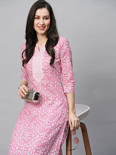 Image of GoSriKi Women's Cotton Blend Printed Straight Kurta With Pant