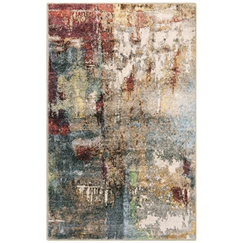 Lahome Modern Abstract Area Rug - 3x5 Washable Bedroom Rug Soft Throw Entry Mat Non-Slip, Contemporary Faux Wool Stain Resistant Floor Carpet for Living Room Kitchen Chair Door,Red/Multi