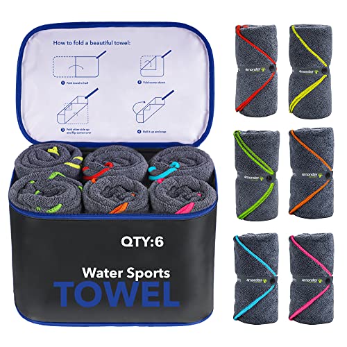 4Monster 6-Pack Quick Dry Microfiber Travel Towels Super Absorbent Ultra-Soft Camping Towel Set with Water-Resistant Bag Lightweight & Compact for RV Gym Beach Pool Swimming and Family Trips