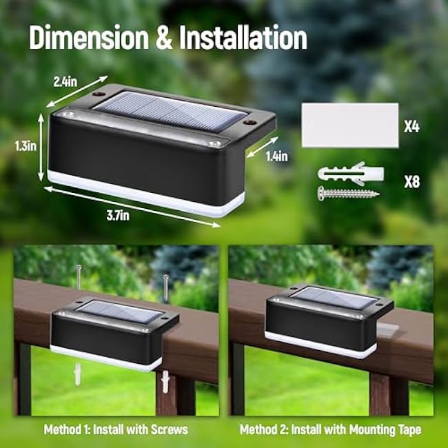 Solar Fence Lights, 6 LEDs Solar Lights, Cold White, 8 Pack